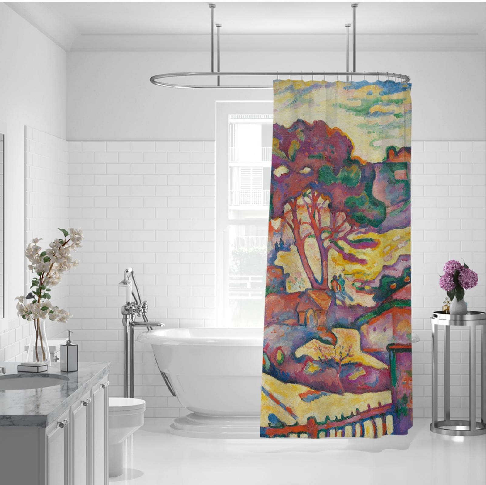 Art abstrait Rideau de Douche doublure coloré Aquarelle Polyester Tissu Rideau de Douche ensembles Avec crochets Les Grands arbres par Georges Braque 180Bx240Lcm