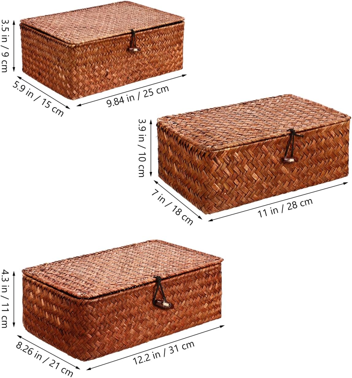 NOLITOY Basket with Lid Decorative Storage Seagrass Box of Hand Woven image 5