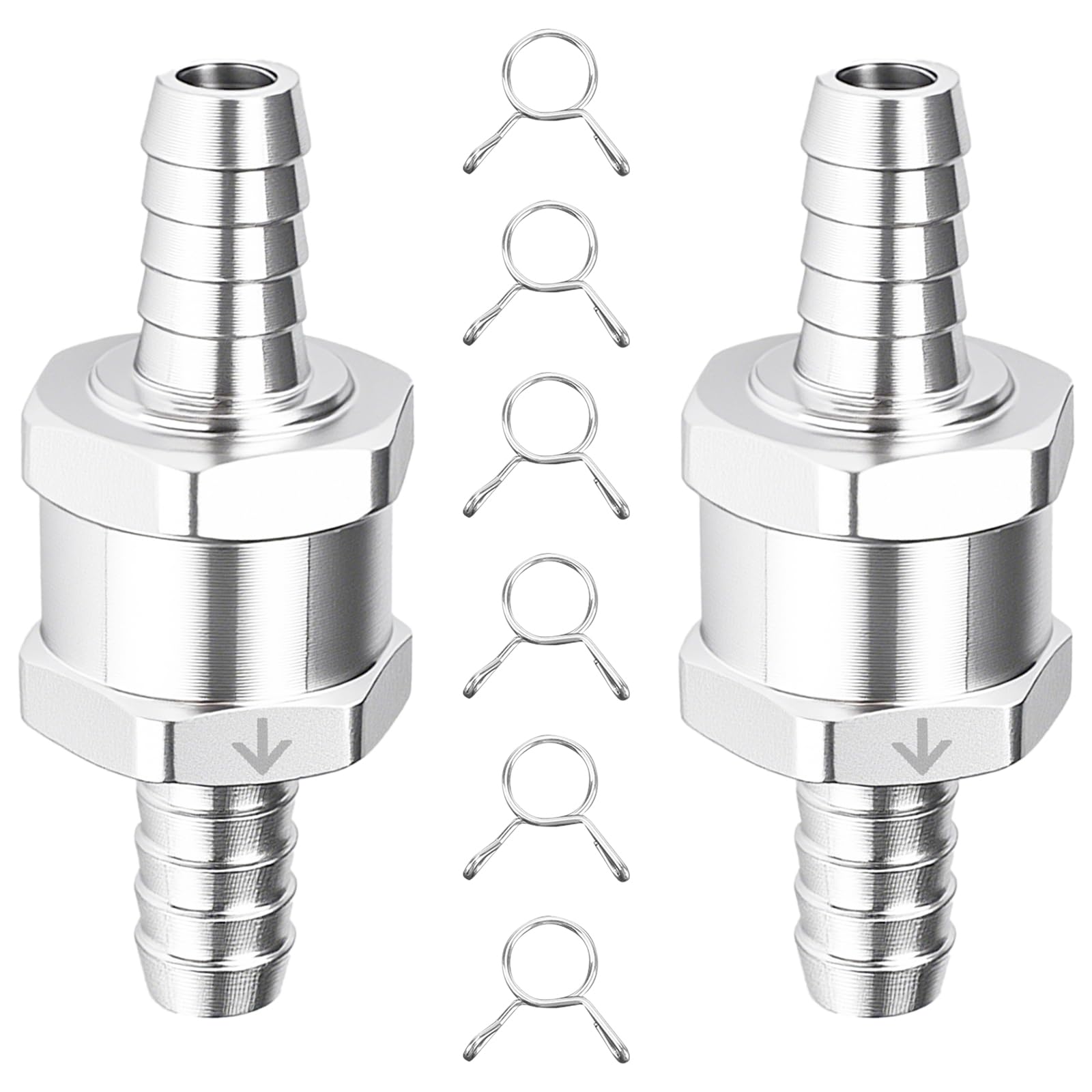 2Pcs 10mm Non Return One Way Check Valves,Aluminum Alloy Fuel Check Valve with 6 Fuel Hose Clamps,Fuel Non-Return Valve,Anti-Backflow One Way Aluminium Fuel Valve for Petrol Diesel Water (10mm (3/8"))