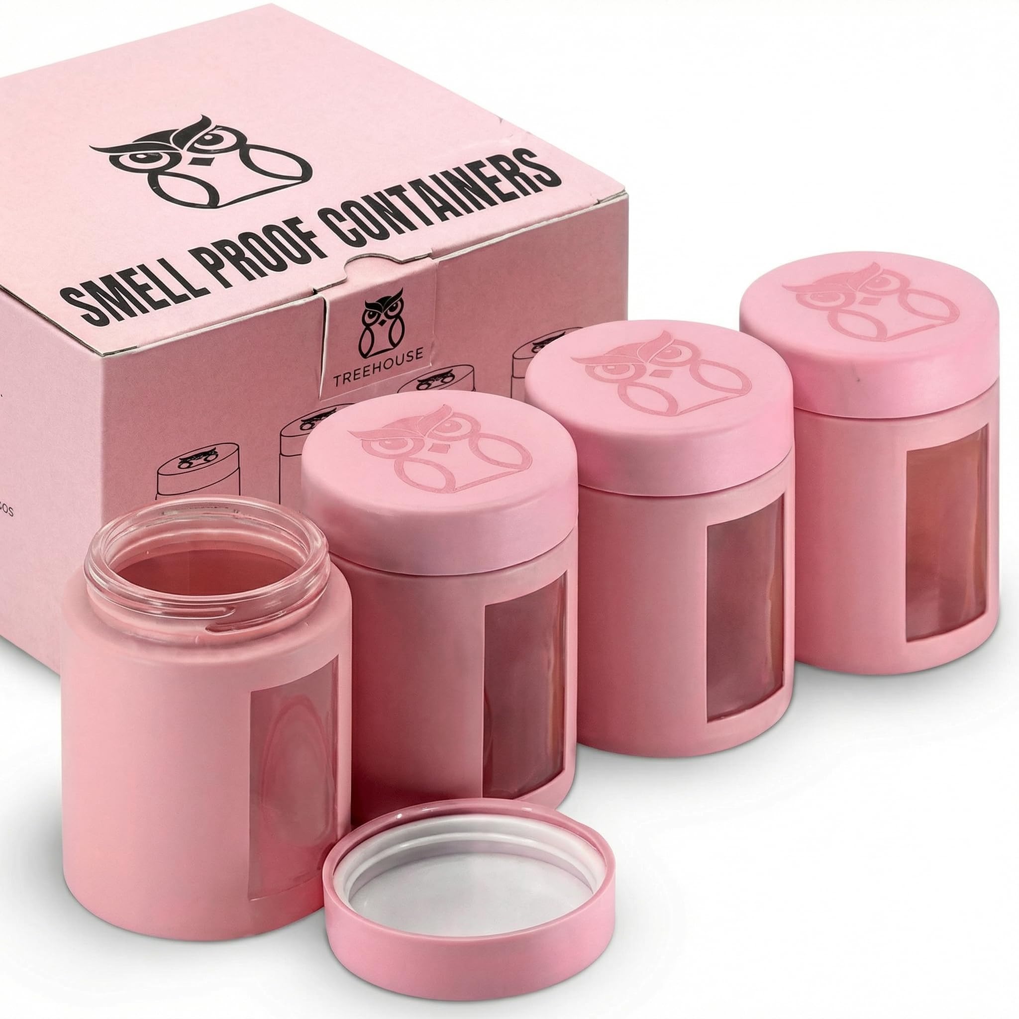 Stash Jar Smell Proof Container (4 oz) Matte Pink Viewing Jars for Herbs, Spices, Coffee, Teas & More, Air Tight Jar, Thick UV Protection Glass, Smell Proof Herb Storage (Set of 4)…