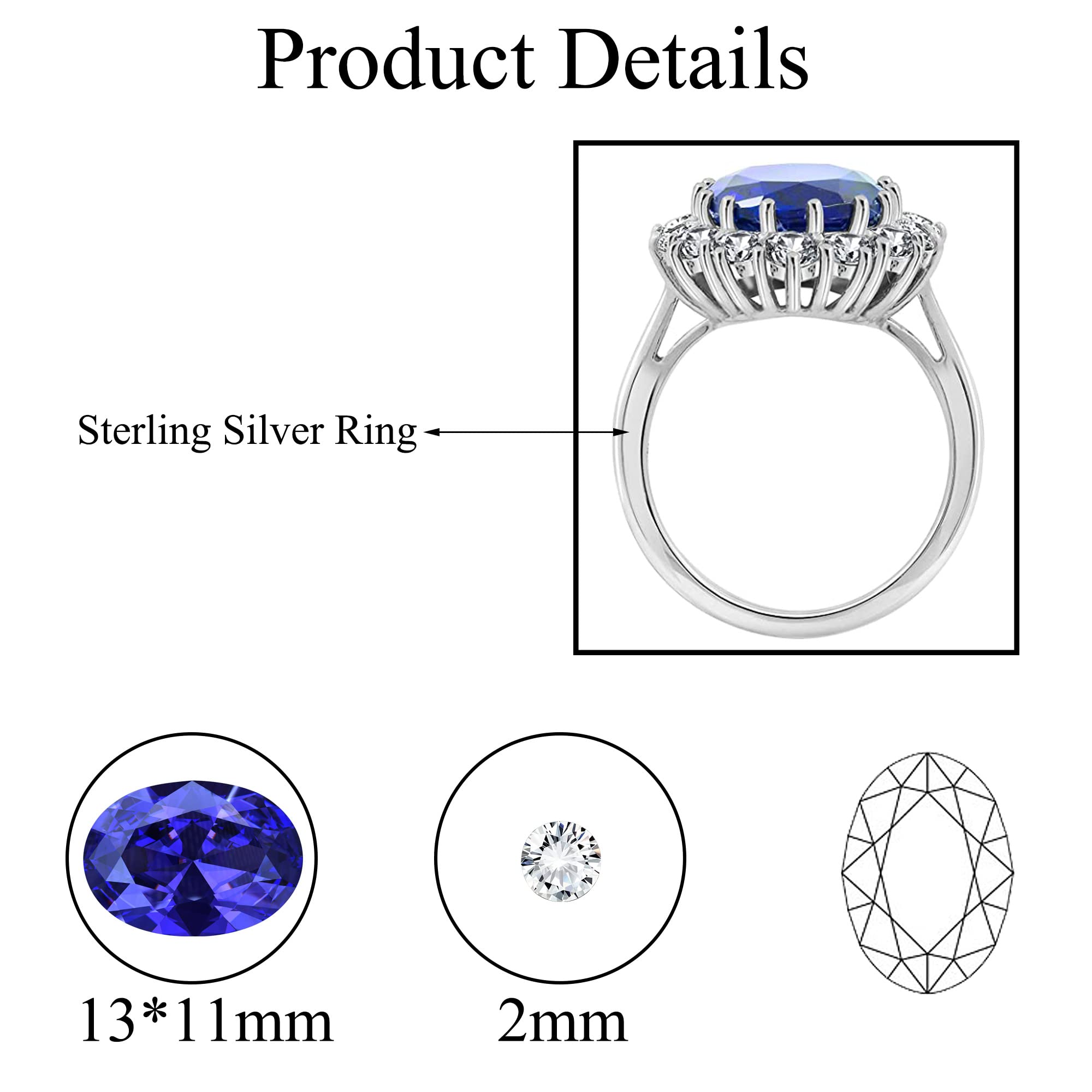 Adramata 925 Anelli in Argento Sterling per Donna, Anello di Fidanzamento Zaffiro, Anelli di Fidanzamento Regolabili in Argento 925, Anniversario Matrimonio Promessa Anello