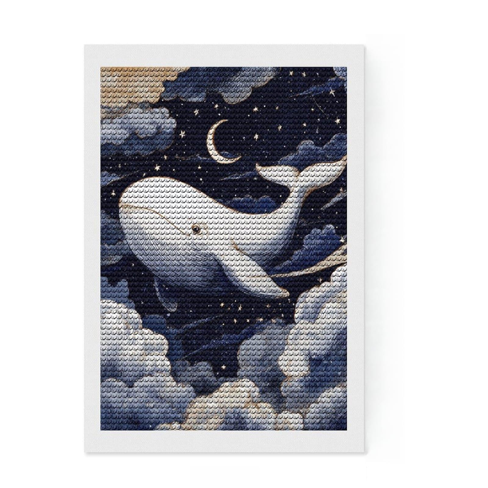 Junmoney Whale in The Sky Diamond Painting Canvas Kit 8"x12", Festive Home Decor, for Women, Farmhouse Decor, Decor Project, Cute Room Decor