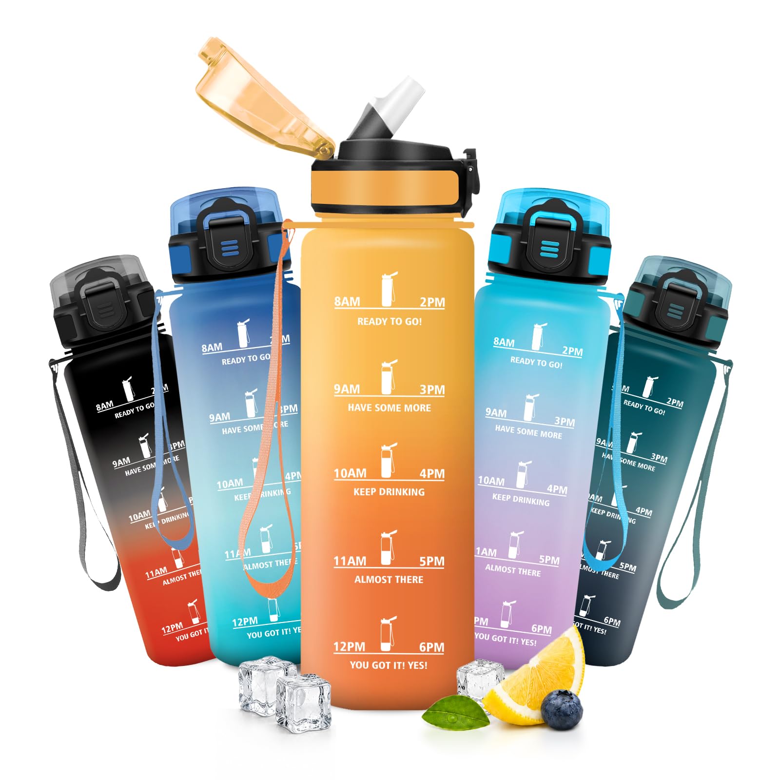 JAPORIA 1L Motivational Water Bottle Time Scale Water Bottle with Straw BPA Free Travel Gym Sports Camping