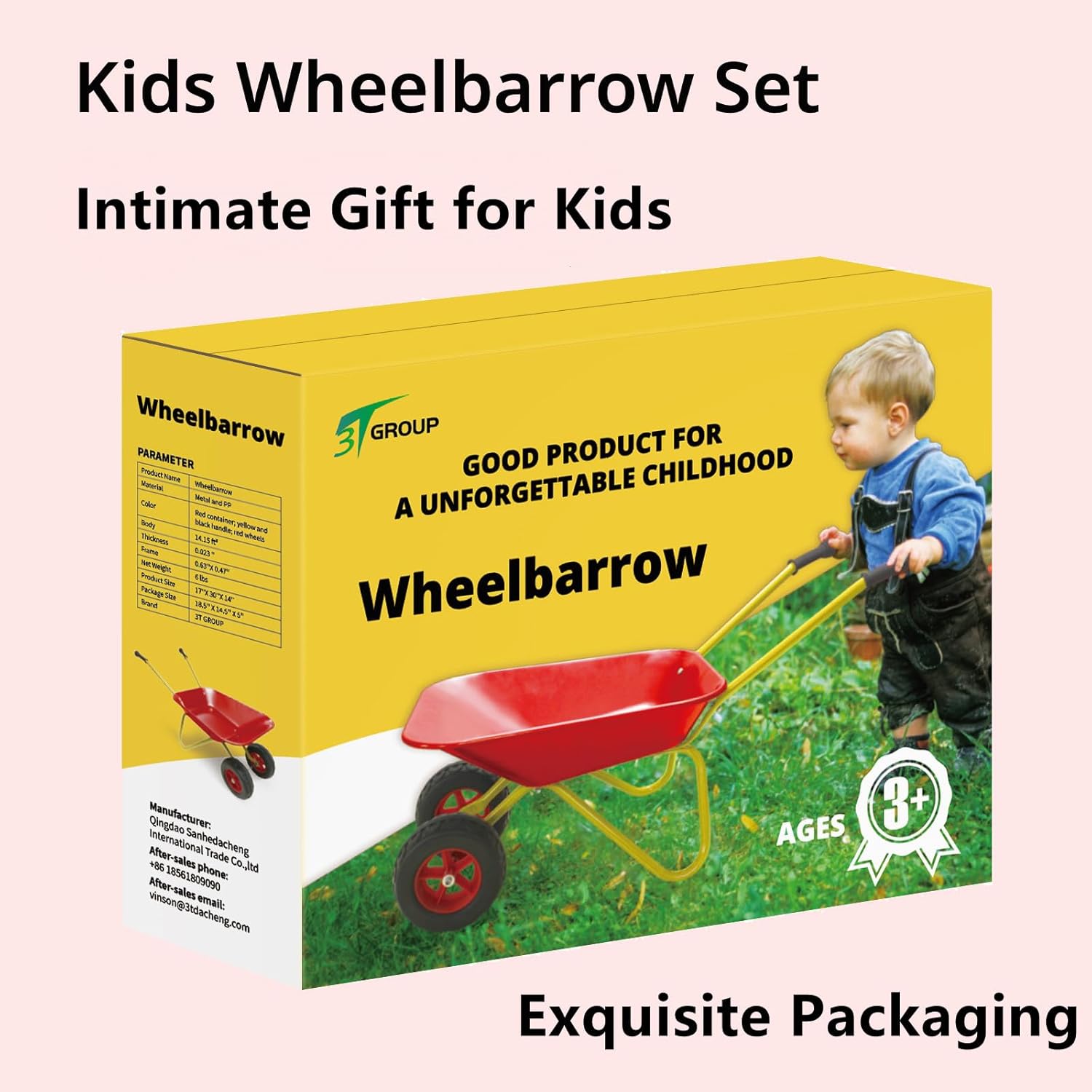 Kids Wheelbarrow Set,Toddler Gardening Tool,Children Metal Wheelbarrow Gift for Kids Wheel Barrow for Dig Sand/Dirt,Shovel Snow,Leaves (red Set)