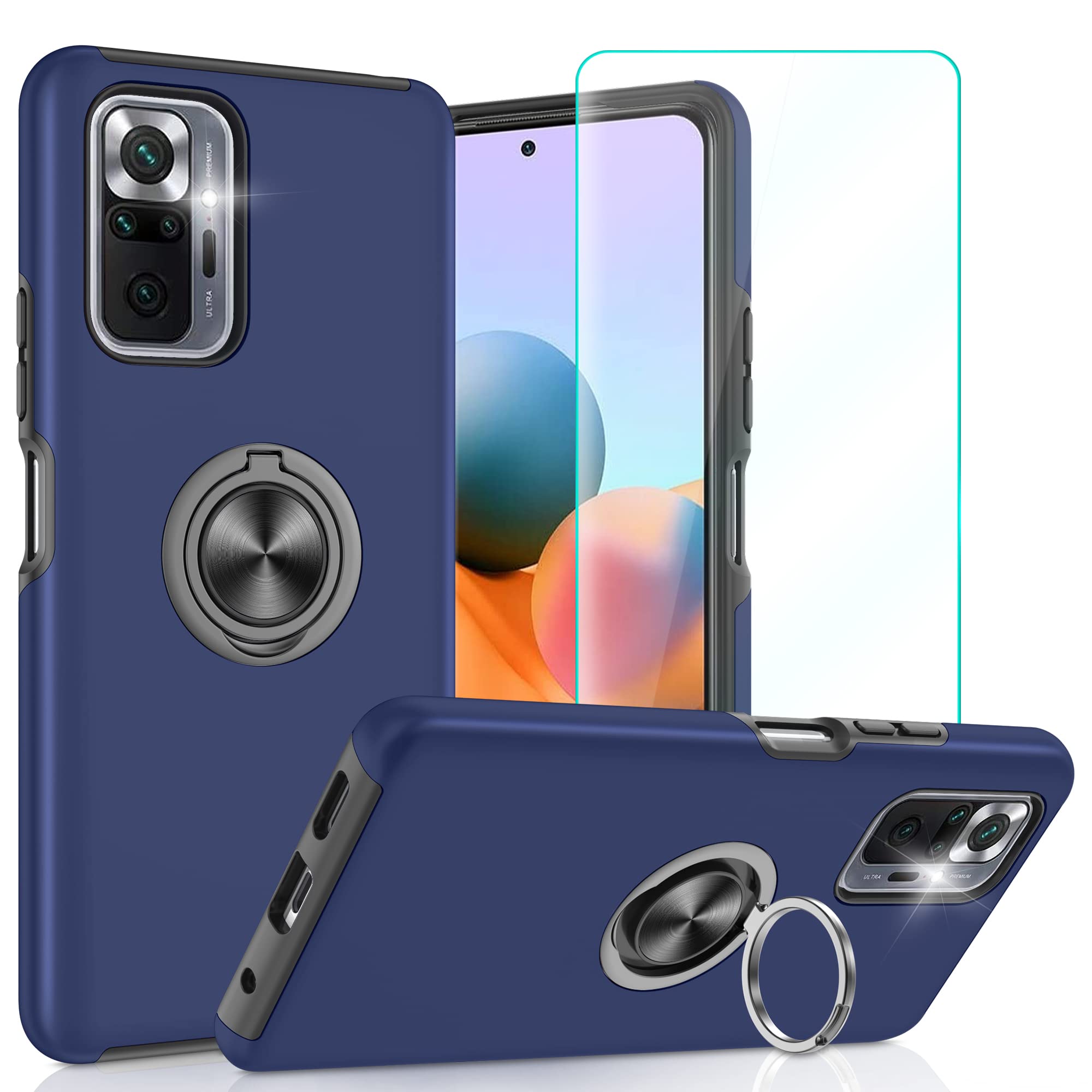 Unzerstörbar für Xiaomi Redmi Note 10 Pro/Note 10 Pro Max Hülle, [Eingebetteter Ständer] [PC+TPU Militär Stoßfest] Schutzhülle Fallschutz Kratzfeste Handyhülle für Redmi Note 10 Pro (6,67") Blau