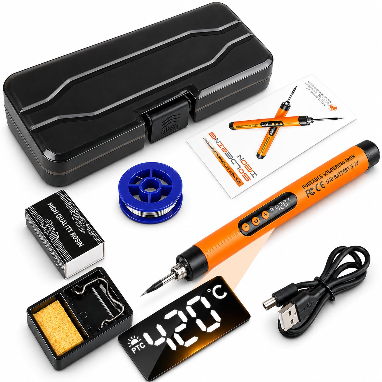 Cordless Soldering Iron with LCD, USB-C Rechargeable Pen 260-420°C