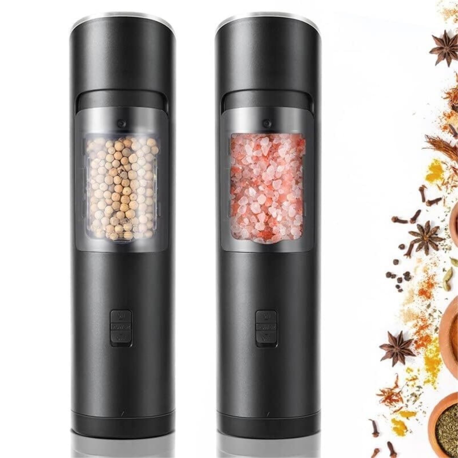 Macinapepe Spezie Macinapepe Elettrico Automatico A Grossolanità Regolabile con Strumento da Cucina A Luce LED Utensili da Cucina(2pcs)