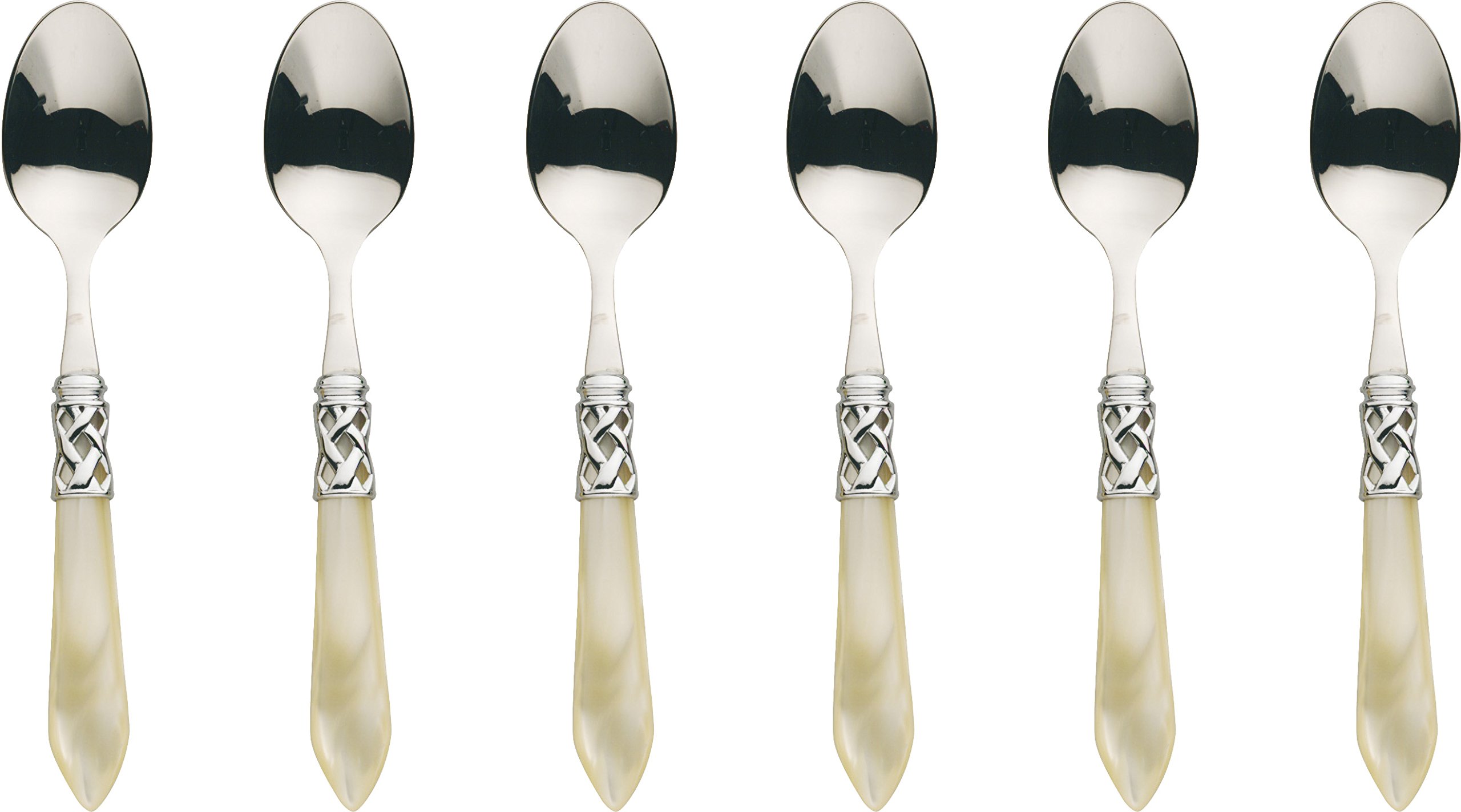 Bugatti ALCAM-N4207 Aladdin Kaffeelöffel-Set, 6-teilig, Edelstahl/ABS, elfenbeinfarben, 21 x 18 x 3 cm