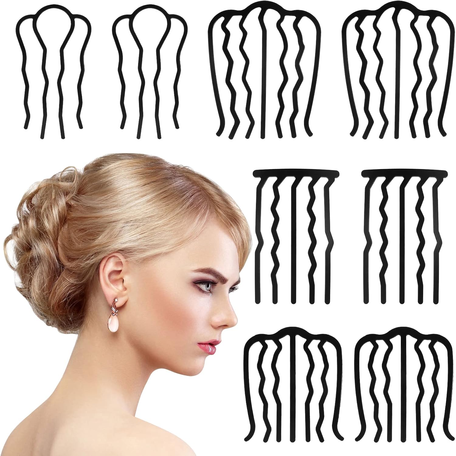 KLEBREIS 8 Pcs Hair Fork Clip Vintage Hair Side Combs U Shape Teeth