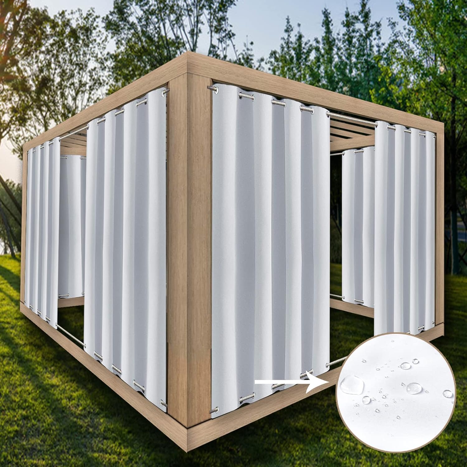 Outdoor Curtain Waterproof Extra Patio Windproof Energy Saving Top and Bottom Stainless Steel Grommets for Porch White Gray (Width x High) W33.85 x H53.93 x 1PC