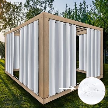 Outdoor Curtain Waterproof Extra Patio Windproof Energy Saving Top and Bottom Stainless Steel Grommets for Porch White Gray Width x High W39.37 x H70.86 x 1PC