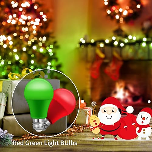 Miniatura 2 de Bombillas de luz de Navidad, bombillas LED A19 rojas, bombillas verdes, bombillas rojas y verdes, equivalente a 60 W 9 W, base E26, bombilla de