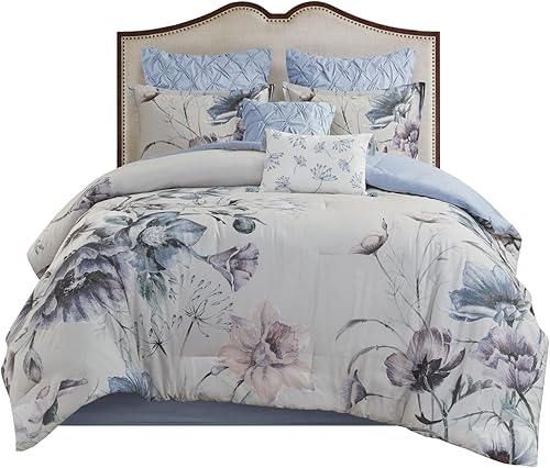 Miniatura 17 de Madison Park Cassandra - Juego de edredón de mezcla de algodón, diseño femenino estampado floral colorido, capa de ropa de cama alternativa para