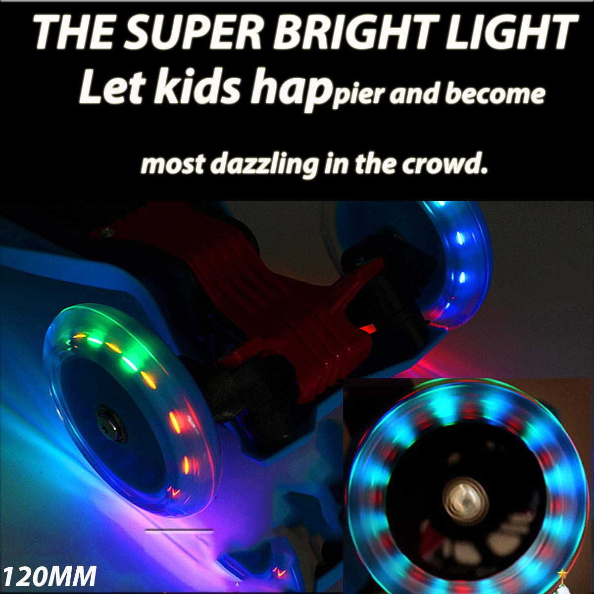 Kutrick Light Up Scooter Wheels Complete 120mm 3 Wheel Scooter LED