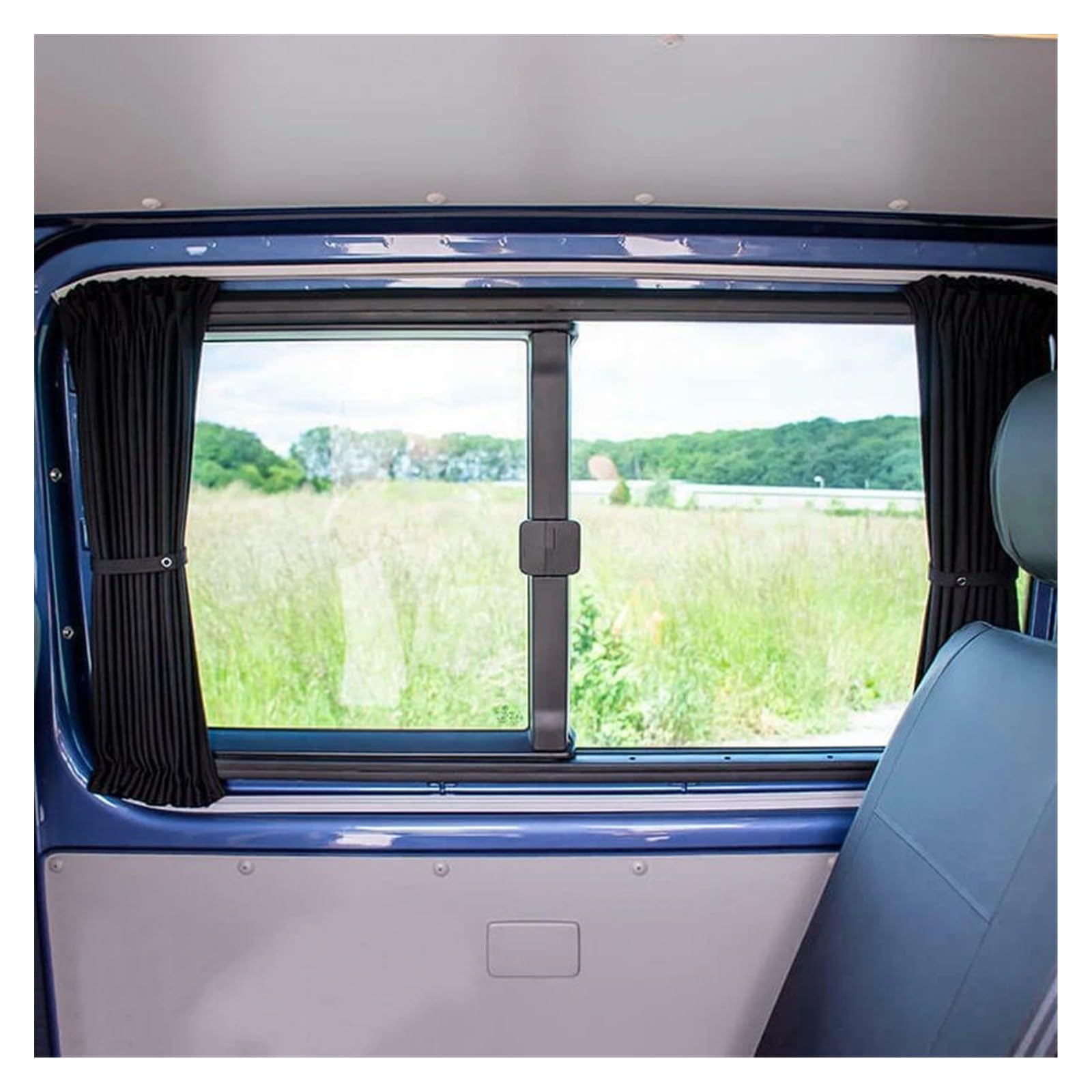 Vitres Latérales Pare Soleil Noir/gris 50*47 Cm Rail Plastique Extensible Latérale Voiture Pare-soleil Rideau Fenêtre Automatique Avec Cordon Élastique Pour VW T5 T6 2003 - 2015 Protege Soleil(Le noir