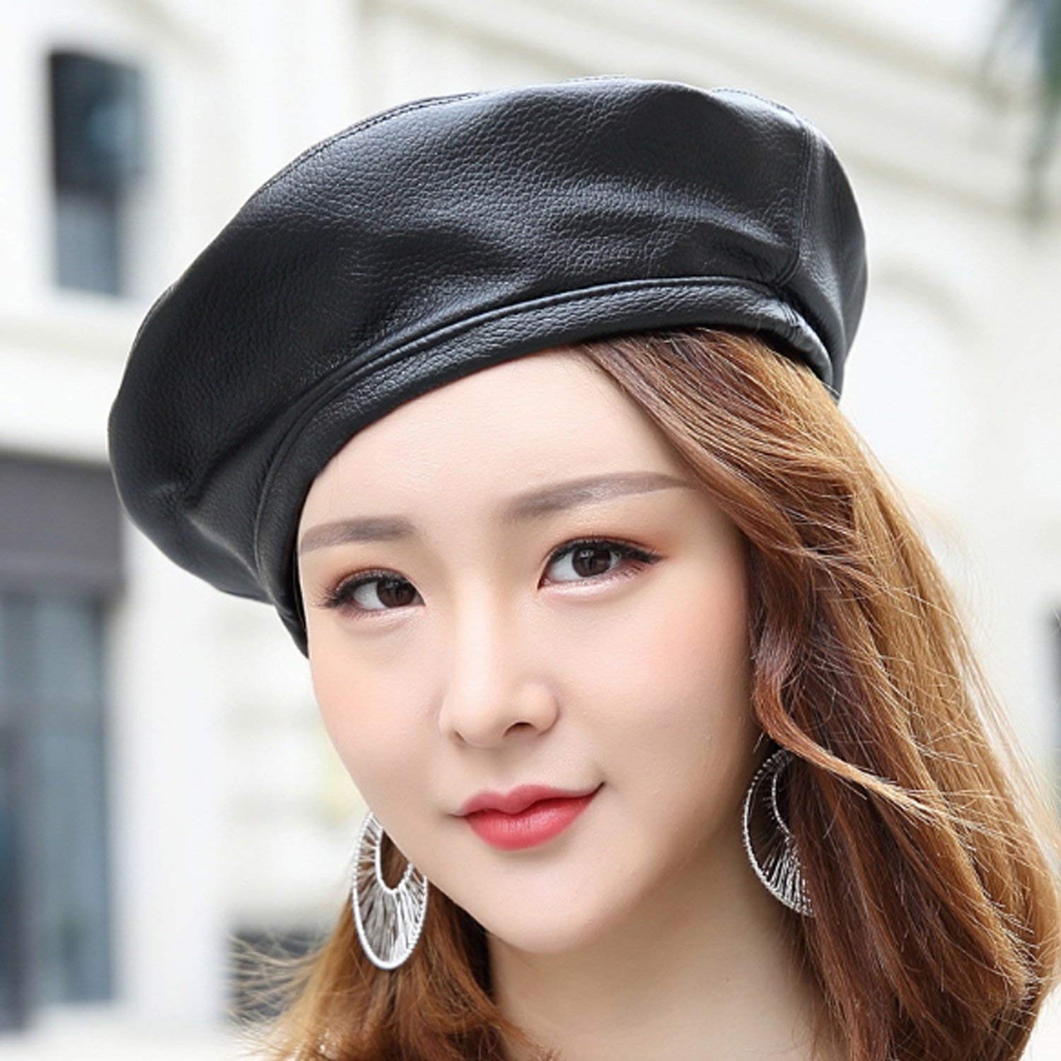 Sombrero Cuero Sheepskin Spfall Winter Street Hip Star Star Ocio Jazz Cap, Mejor Comodidad/Black/Xxl