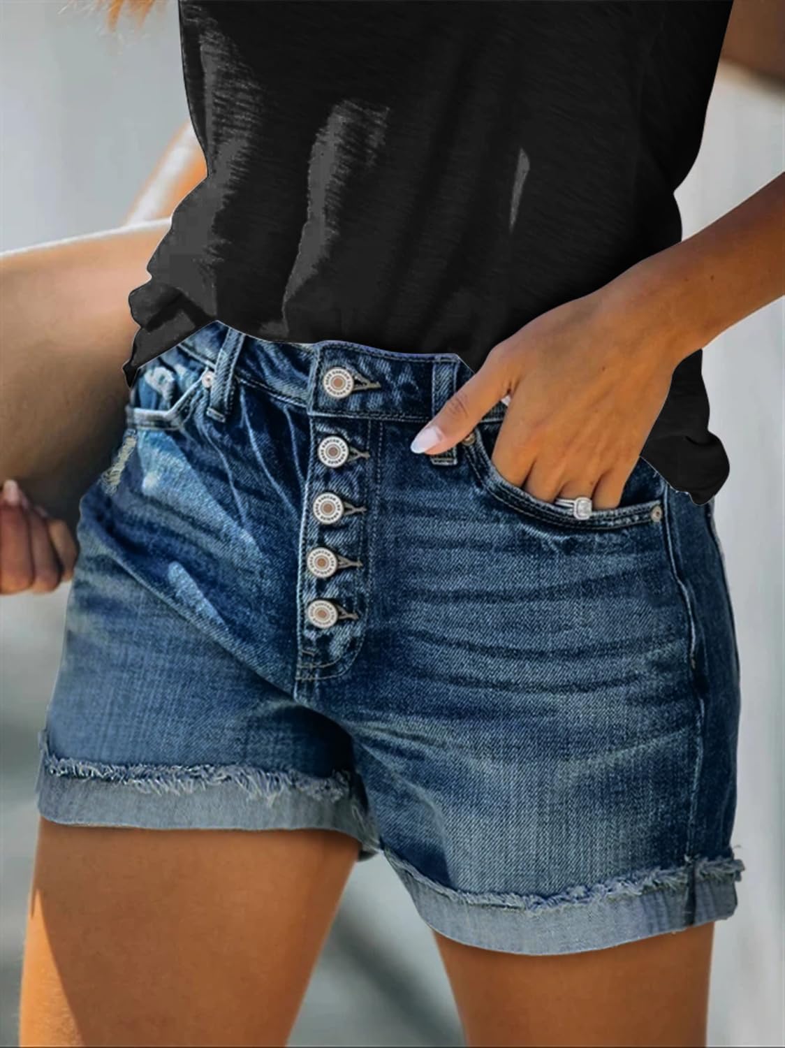 KISSMODA Denim Shorts Women Trendy Button Summer Cut Off Short Womens Jean Shorts High Waisted Denim Hot Ripped Shorts - Image 2