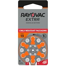 Rayovac Extra Size 13 Hearing Aid Batteries, Long-Lasting Power, Zinc-Air, Mercury Free, 1.45V, Improved Child-Resistant Packaging, Recyclable, 60 Count 10 Packs of 6
