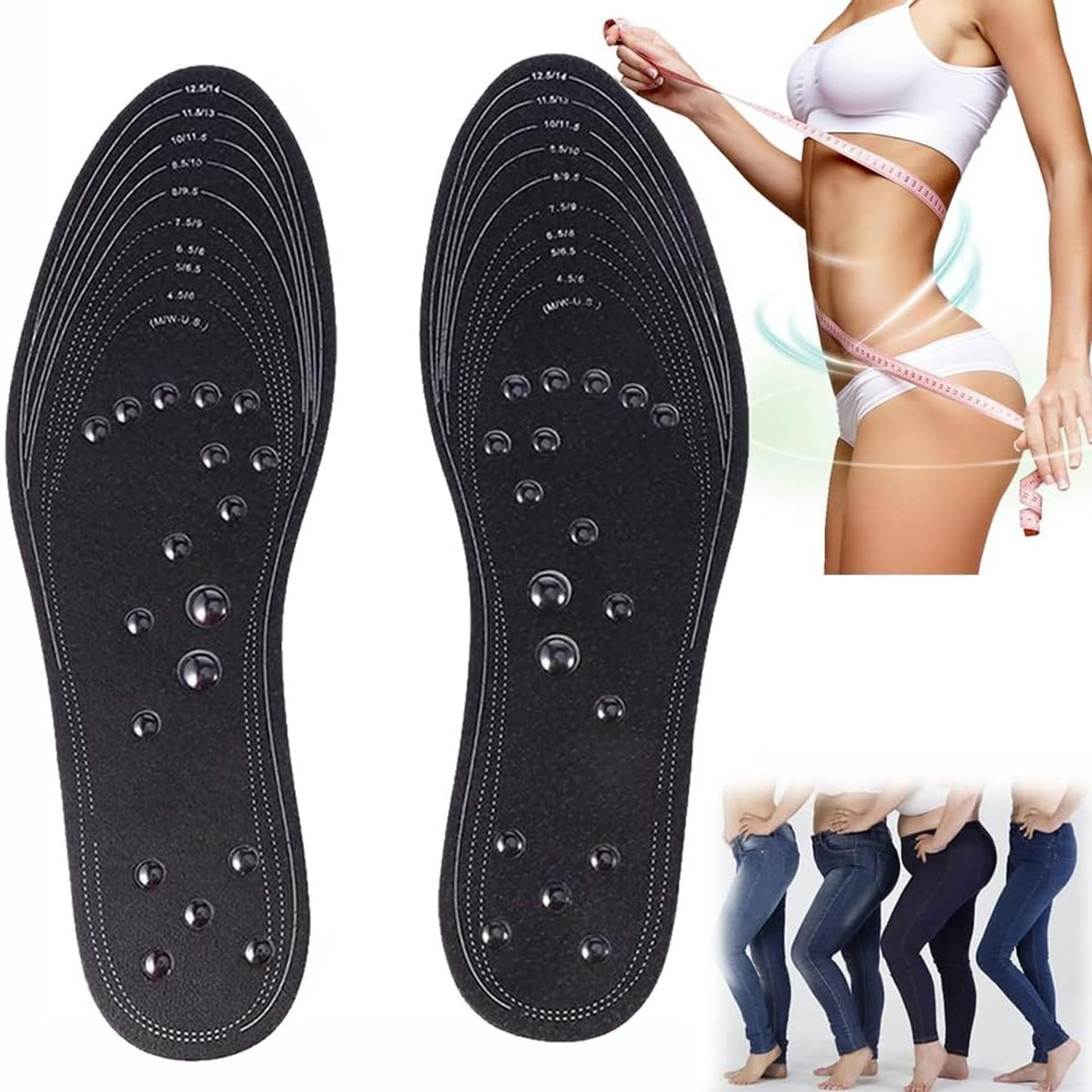 Plantillas Adelgazantes, Plantillas Ortopédicas Para Zapatos, Plantillas Acupresion Adelgazar, Plantilla De Masaje De Pies, Plantillas Adelgazantes Magnéticas Para Hombres Y Mujeres , 3 pairs,Black
