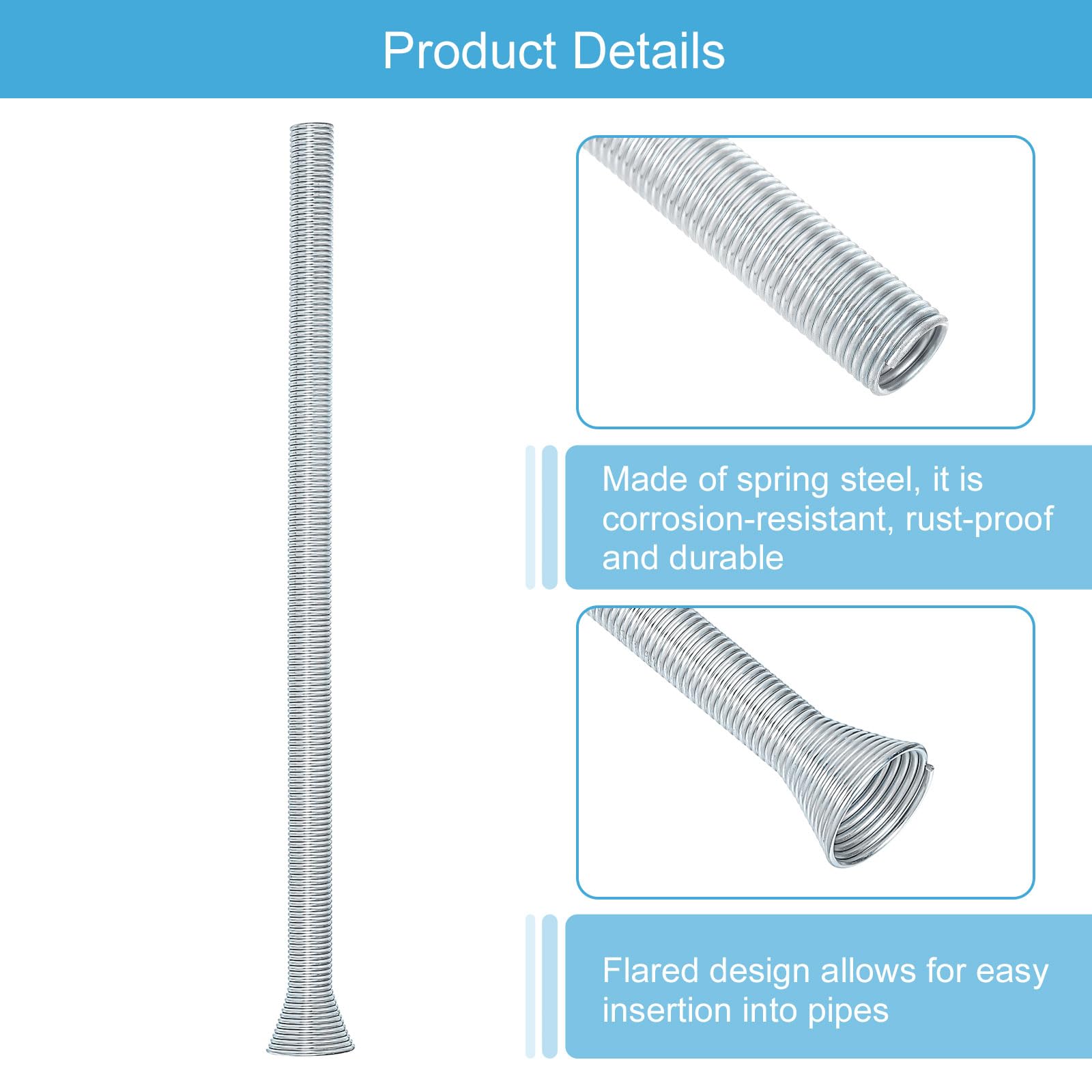 sourcing map Set di 6 piegatubi a molla per tubi in rame OD 1/4 ", 3/8", 1/2", 5/8", 3/4", molla di piegatura per tubi di rame, piegatrice a molla a spirale per rame, tubi in alluminio, argento