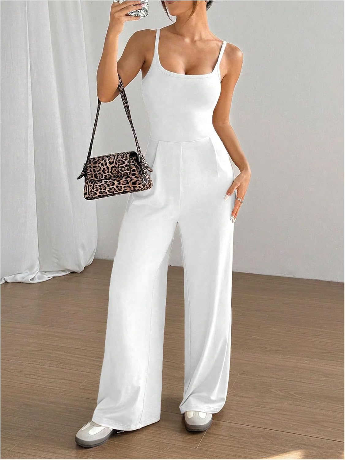 OYOANGLE Women's Strappy Backless Jumpsuits Wide Leg One Piece Outfits image 5
