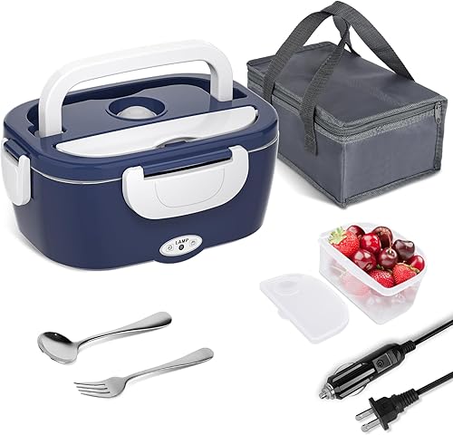 Carsolt Fiambrera eléctrica, calentador de alimentos, 3 en 1, portátil, a prueba de fugas, para automóvilhogaradultos con recipiente de acero