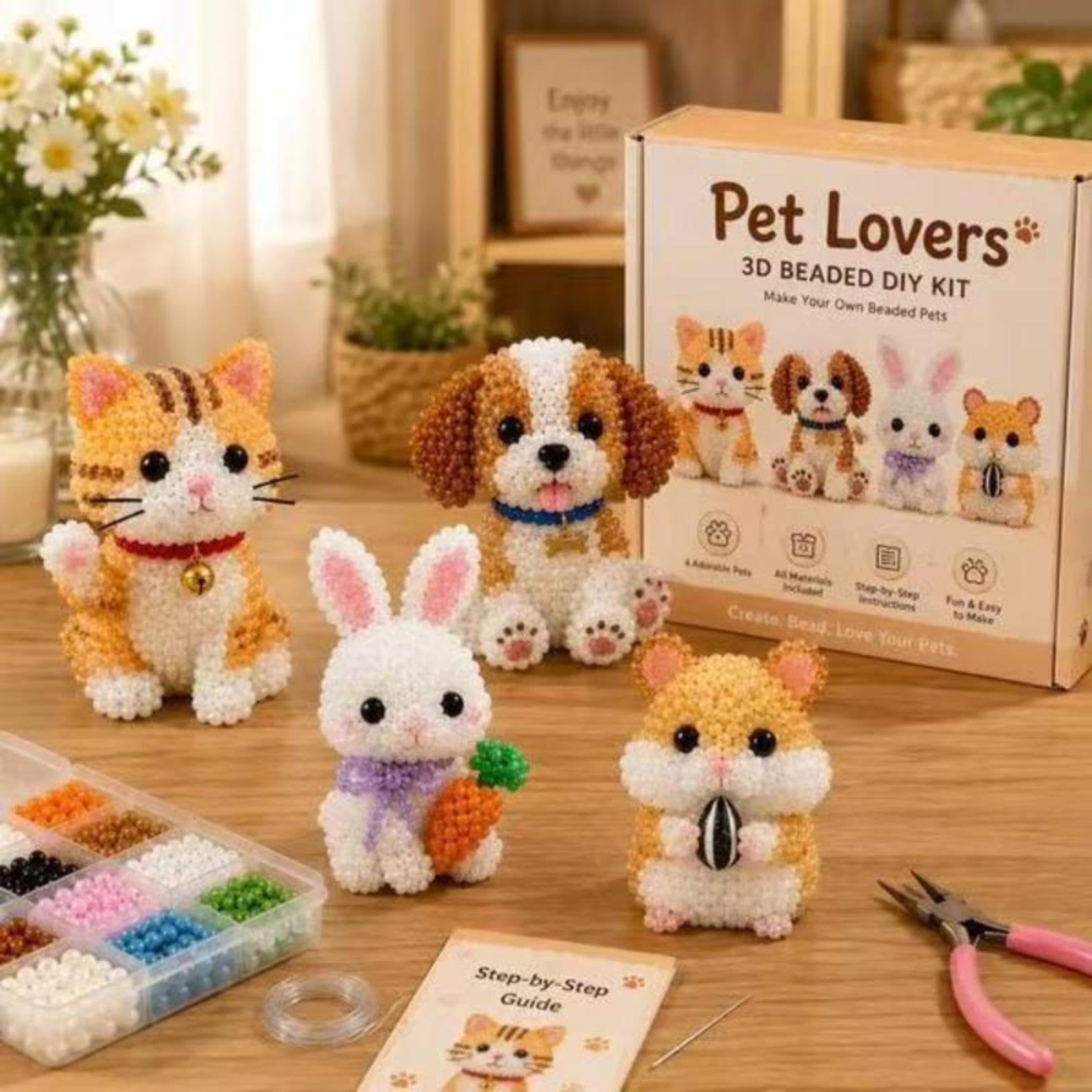 3D Beaded Animal Kit For Adults, Tiny 3D Beaded Animals Beading Embroidery Kits for DIY Crafting and Stress Relief, Animal Themed Beadwork Kits For Beginners & Craft Enthusiasts With Instructions
