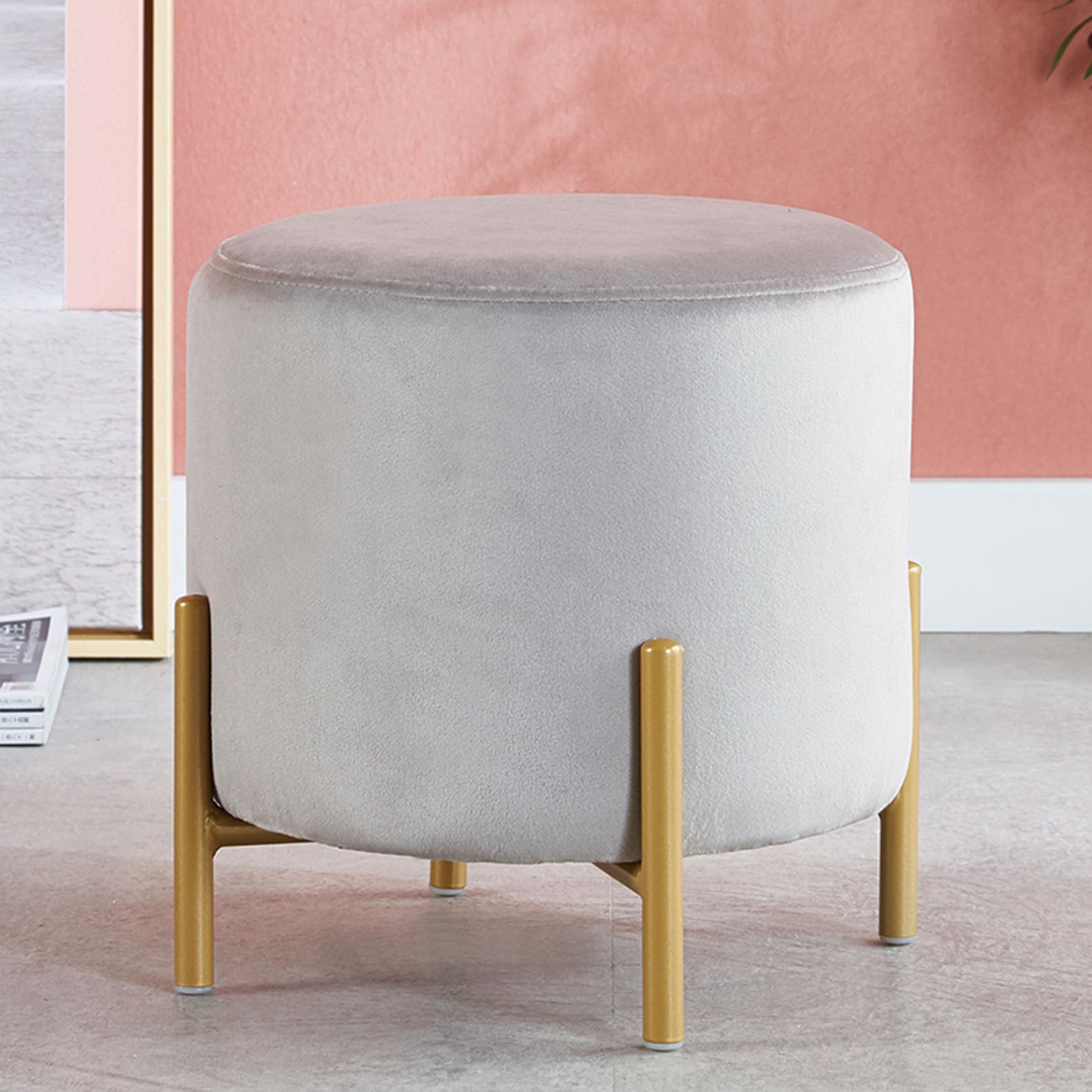 Banc ottoman rond velours pour un rangement élégant de vos chaussures
