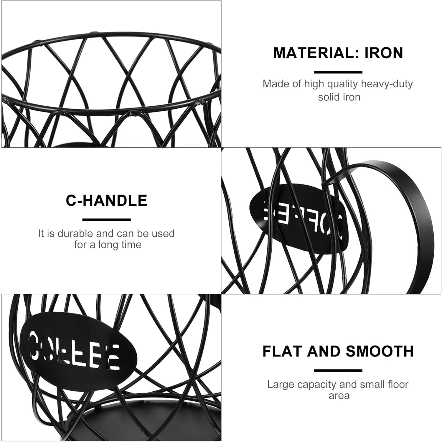 Iron Coffee Pod Organizer Basket with Mug Holder, Black Iron Fruit Basket for Kitchen Counter Storage, Coffee Capsule Holder for Home and Office Use