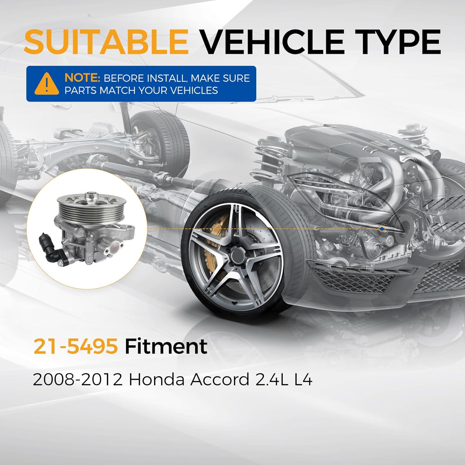 PAROD 21-5495 Power Steering Pump fit for Honda Accord 2008 2009 2010 2011 2012 2.4L L4