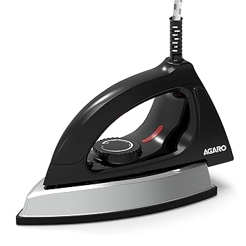 AGARO Regal Heavy Weight Electric Dry Iron, 1000W, Non- Stick Coated Heavy Sole Plate, Removes Wrinkle, Creases, Black