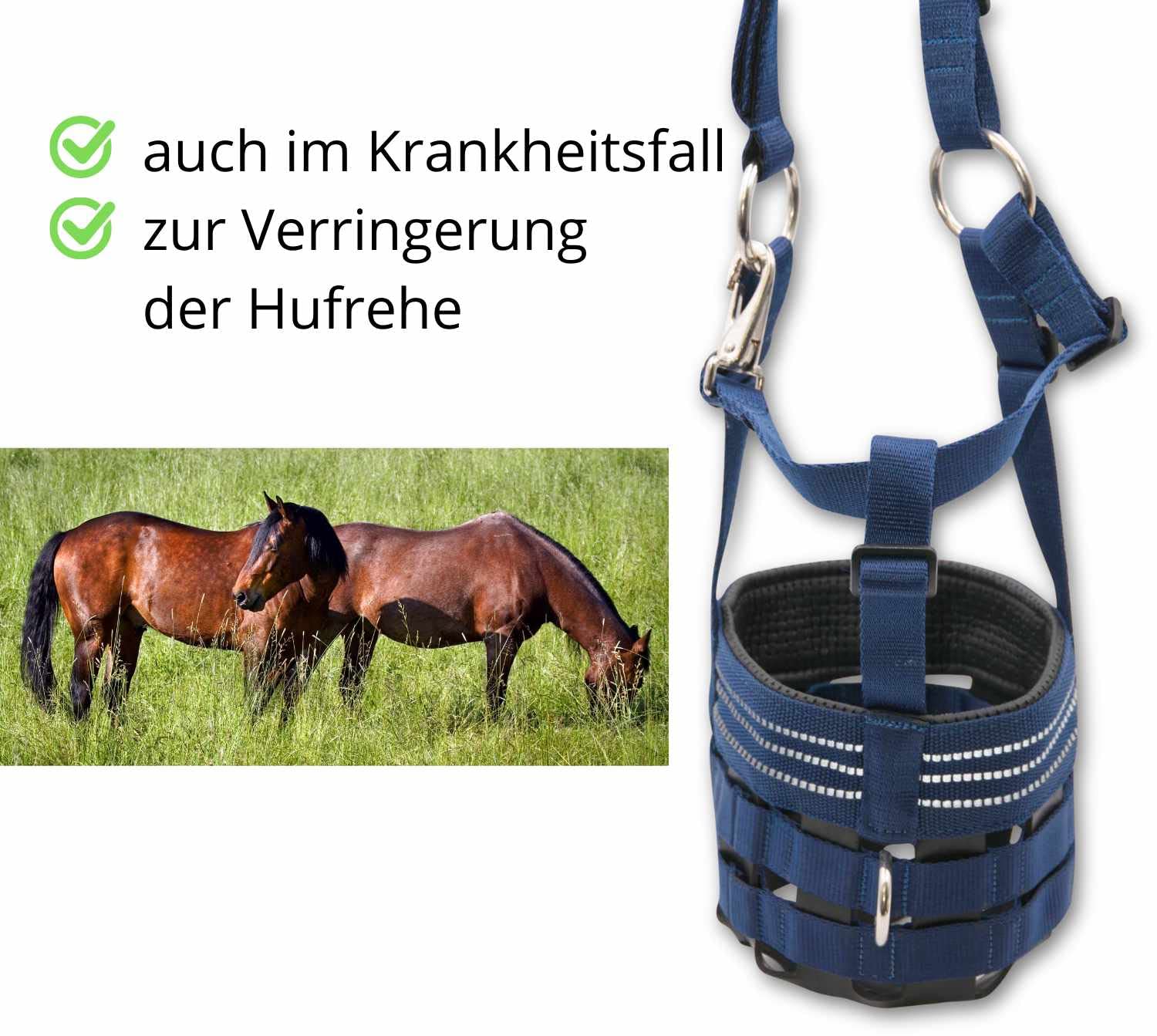 AMKA Maulkorb Fressbremse für Pferde mit Gummieinsatz, Kopfstück stufenlos verstellbar, dunkelblau Größen lt. Maßtabelle