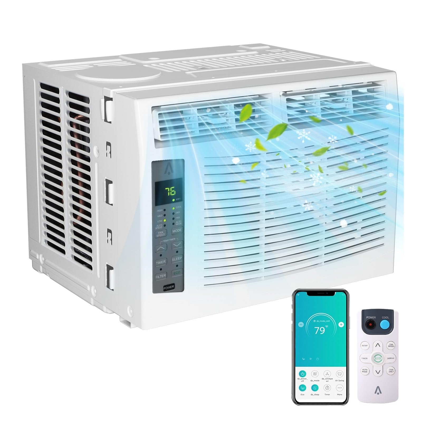 Window Air Conditioner - 6000 Btu For Small Rooms Up To 250 Sq Ft.,3-In-1 Fan/Dehumidifier Window AC Unit With Remote Control,Supports Remote Control Via Mobile Phone,White