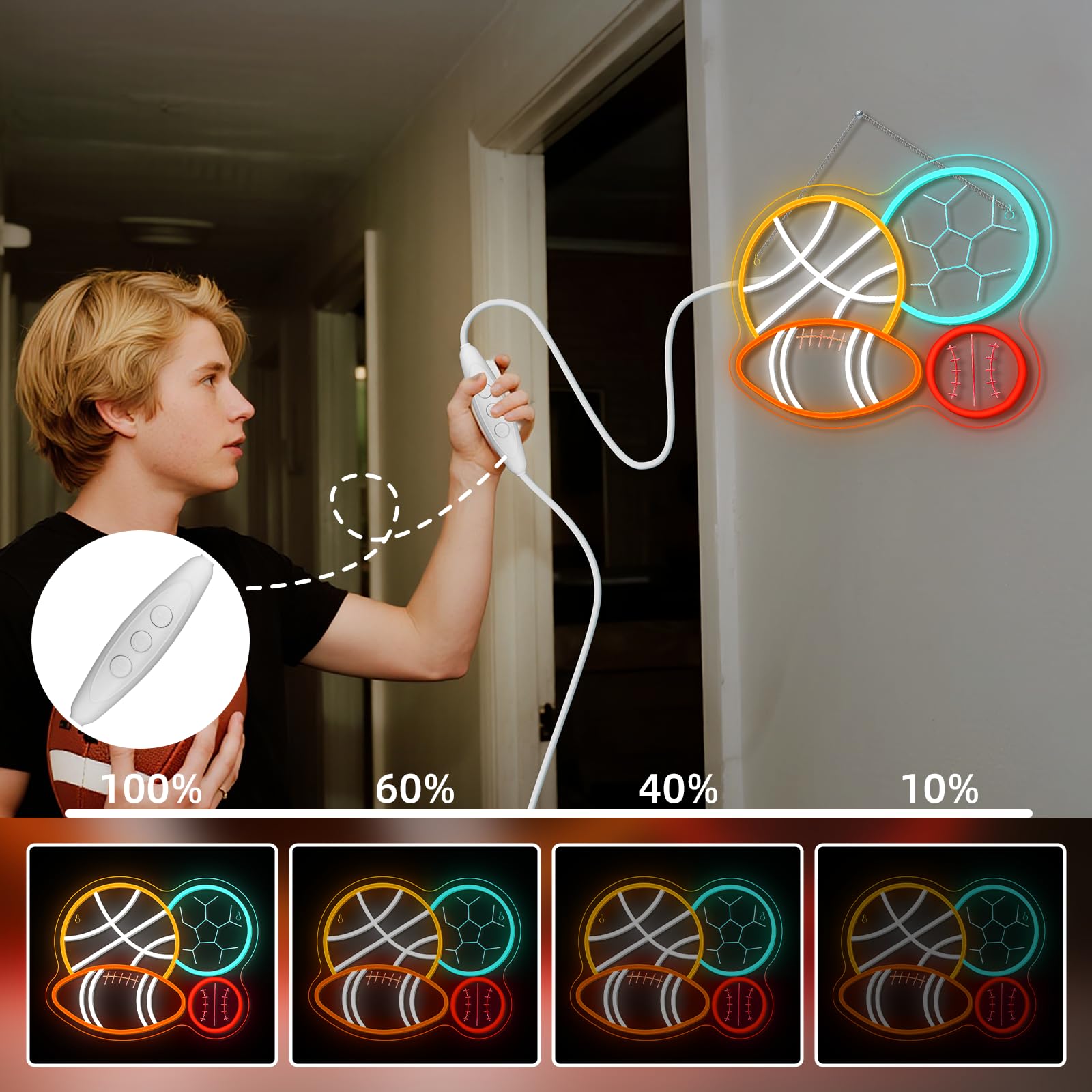 NOSUN 4 Ball Sport Combination Neon Sign for Boy's Bedroom Man
