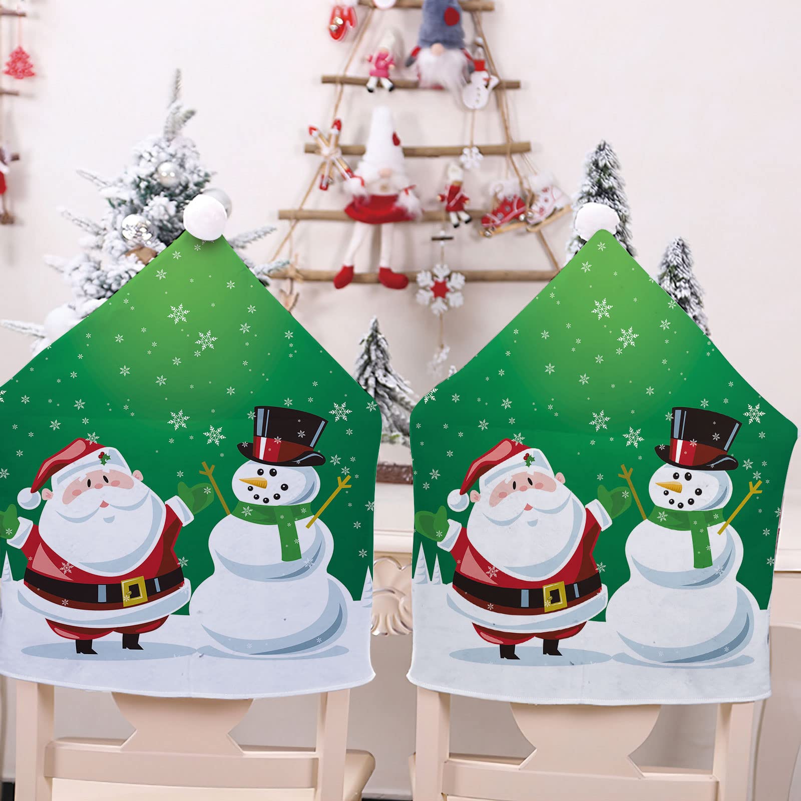 Hiseng Coprisedia Natalizi, Copertura della Sedia di Natale, Cappello di Babbo Natale Copri Sedia, Cover Decorazione Natalizia Festa Babbo Natale e Pupazzo di Neve Decor (10 Pezzi,Babbo Natale 10)