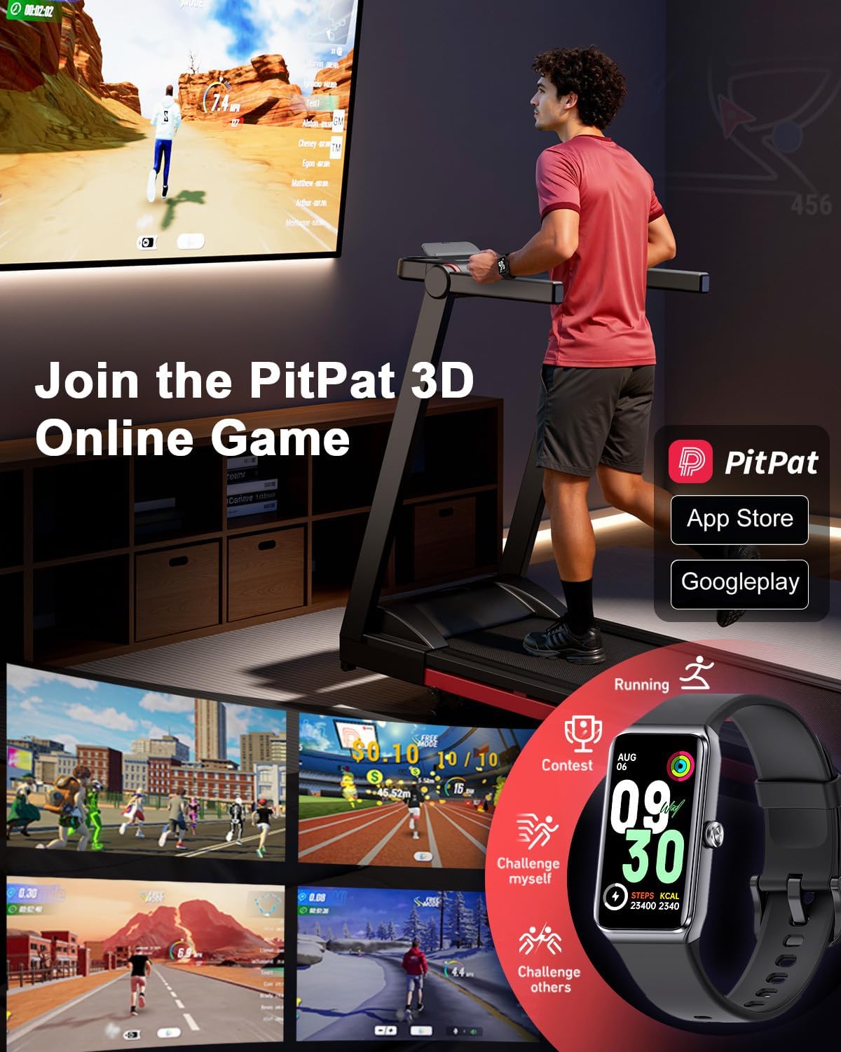 PitPat Fitness Tracker, 24/7 Health Monitoring&Sleep Tracking, IP67 Waterproof, Smart Watch for Women Men Fitness Watch for Sports