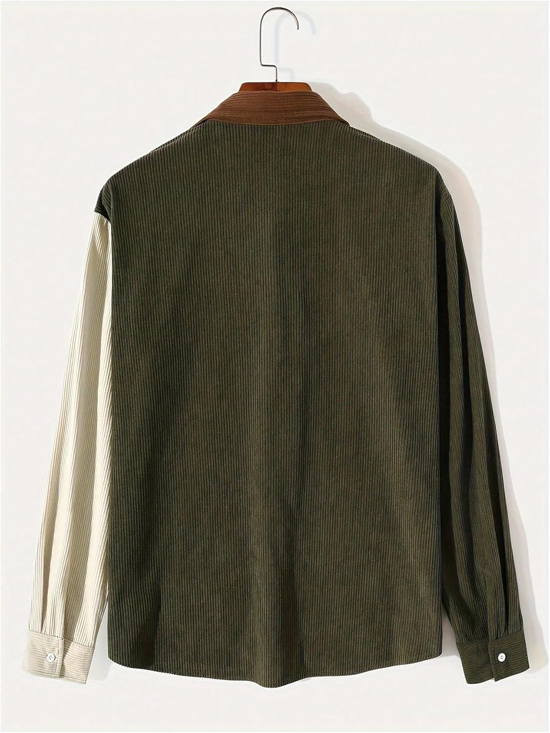 SHENHE Men's Corduroy Button Down Shirt Jacket Color Block Long Sleeve Shacket with Pocket - Image 2