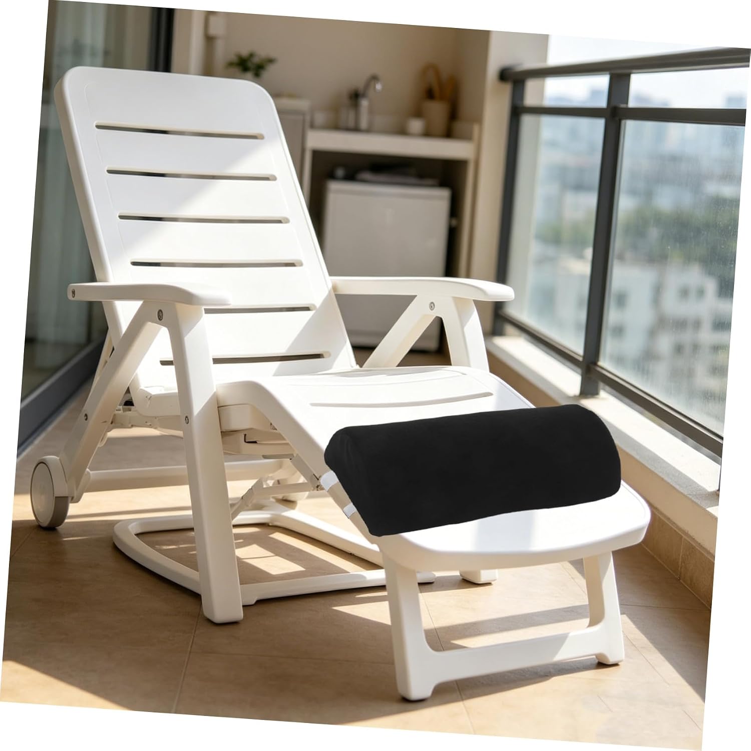 OUNONA Recliner Leg Pillow Half Moon Foam Cushion with Strap, Slow Rebound Memory Foam Leg Rest for Sofa and Folding Chair, Black Fleece Cover for Foot Elevation and Back Support