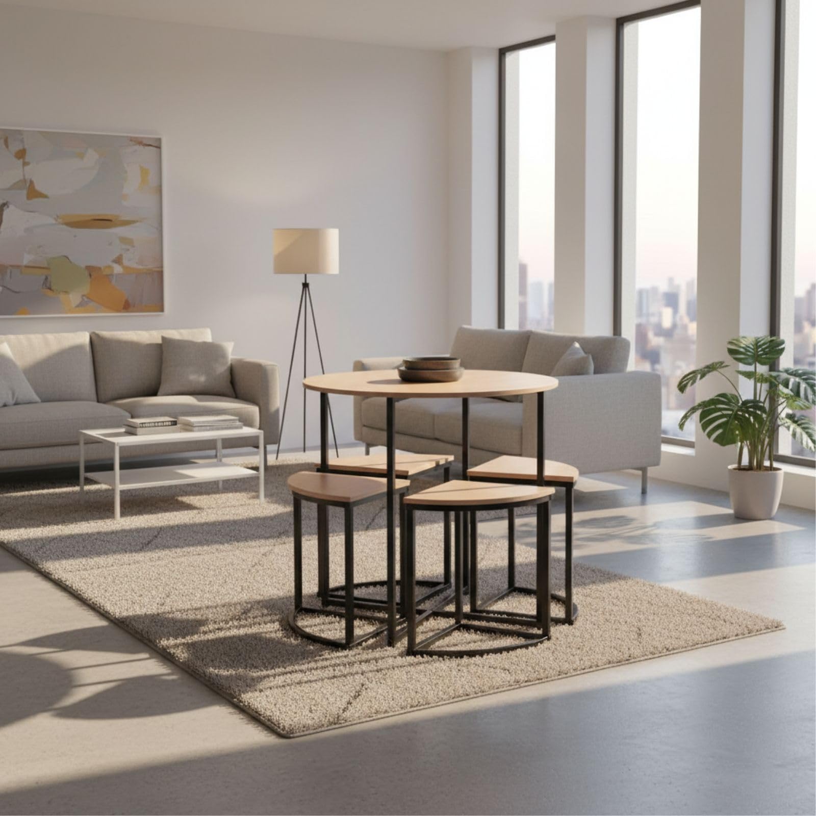 Mesa Cocina con Sillas - Conjunto Mesa y Sillas Cocina - Mesa Redonda de 80 cm de diámetro - 4 Taburetes de Cocina.