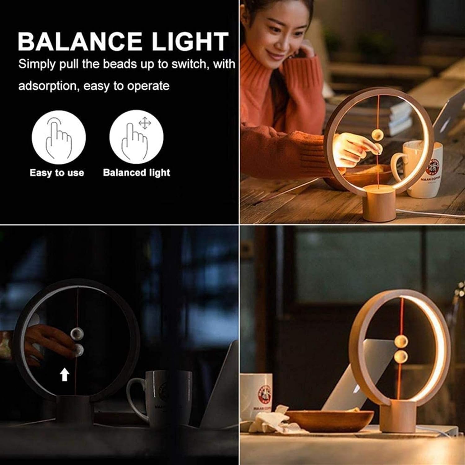 Heng Balance Lamp Magnetic LED Table Lamp Mid-Air Switch Balanced Eye Care Night Lamp [USB Powered] for Bedroom Living Room and Office Decor