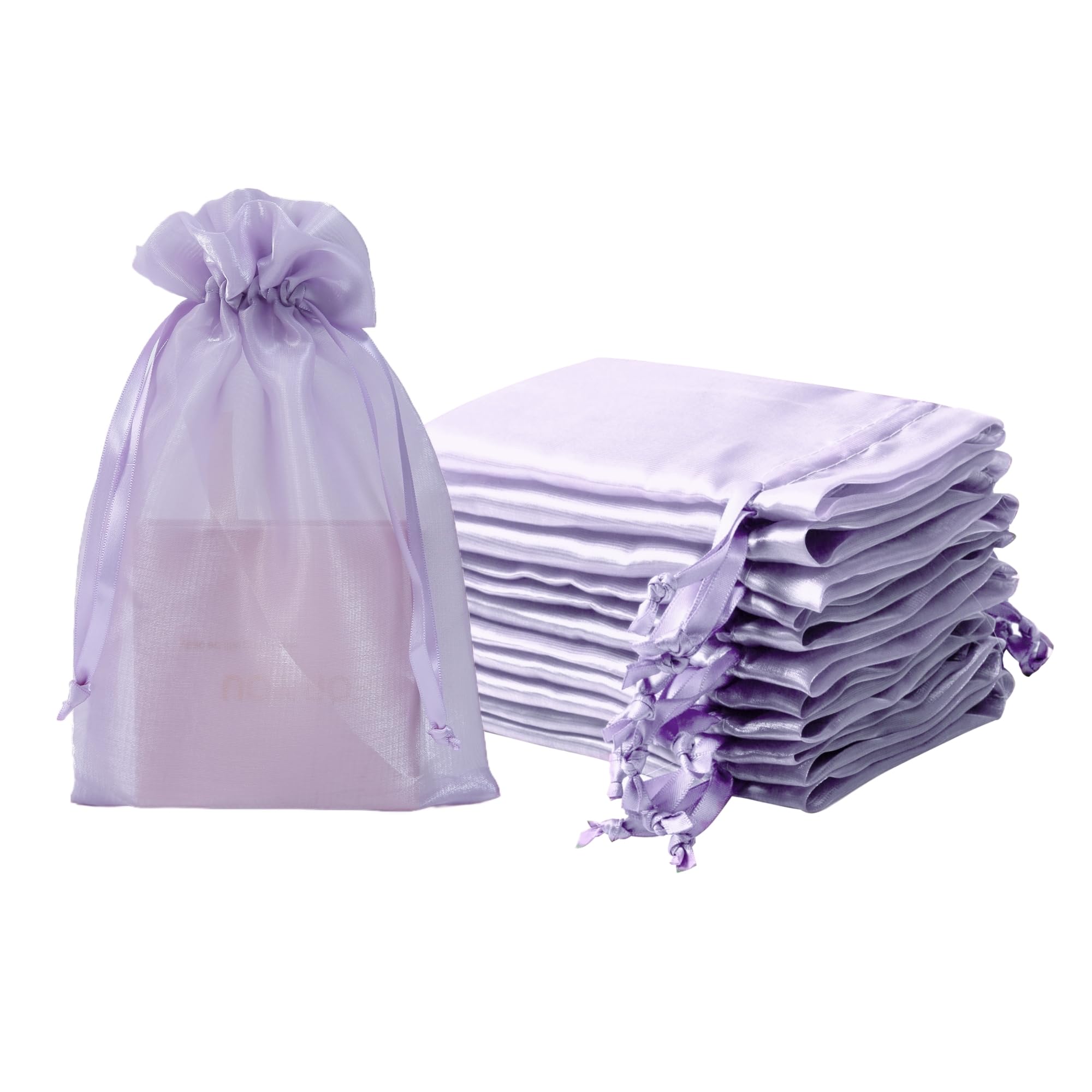 QIANF 20 Pcs Lilac Purple Organza Bags 6X9 inch for Wedding Favors with Drawstring, Large Mesh Gift Bags Jewelry Pouch for Candy Bridal Shower Party Favor Baby Shower Christmas
