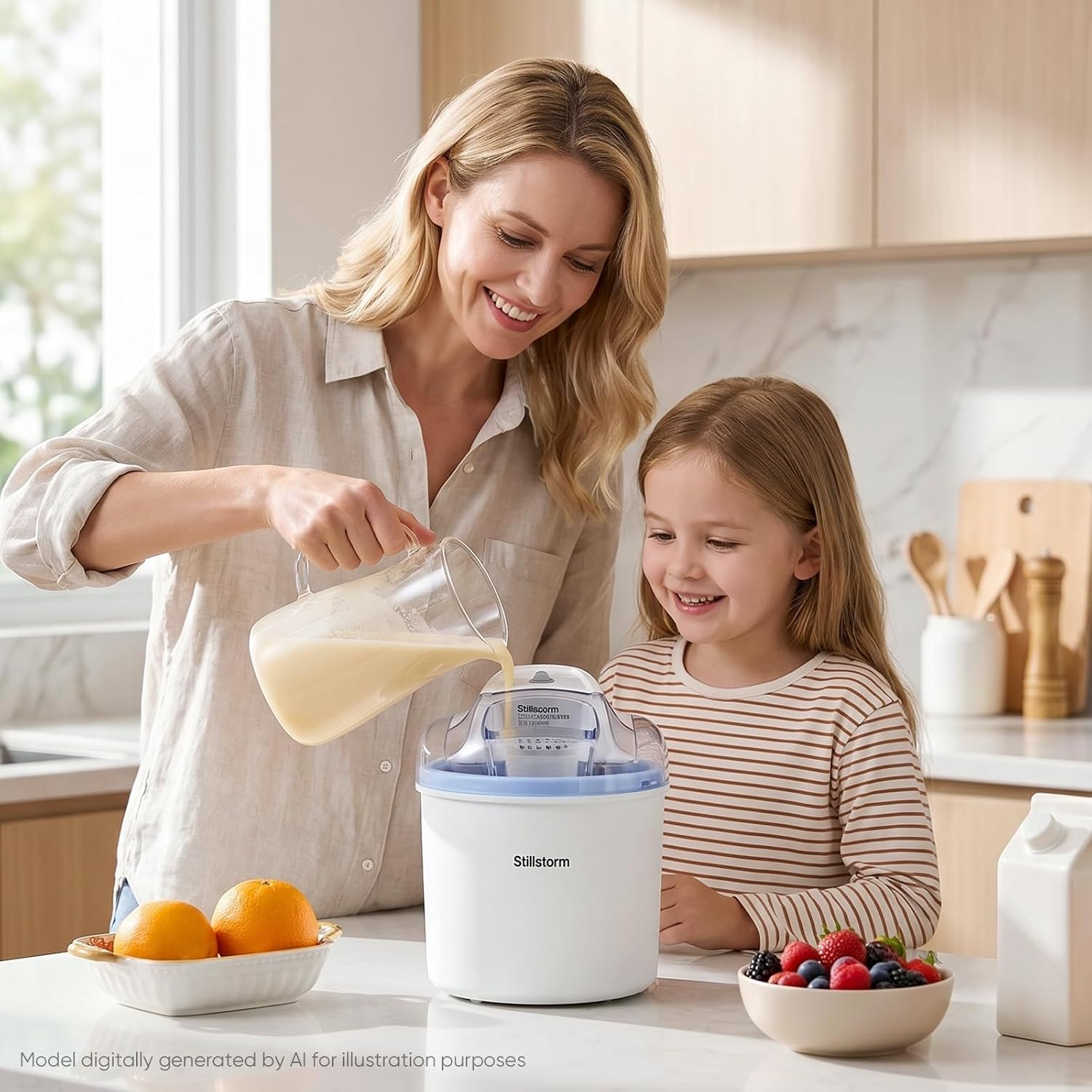 Stillstorm Ice Cream Maker，1.5 Quarts Ice Cream Machine for Home | Sorbet & Frozen Yogurt, Pre-Freeze Bowl，Double Insulated Easy to Clean and Quick，Blue