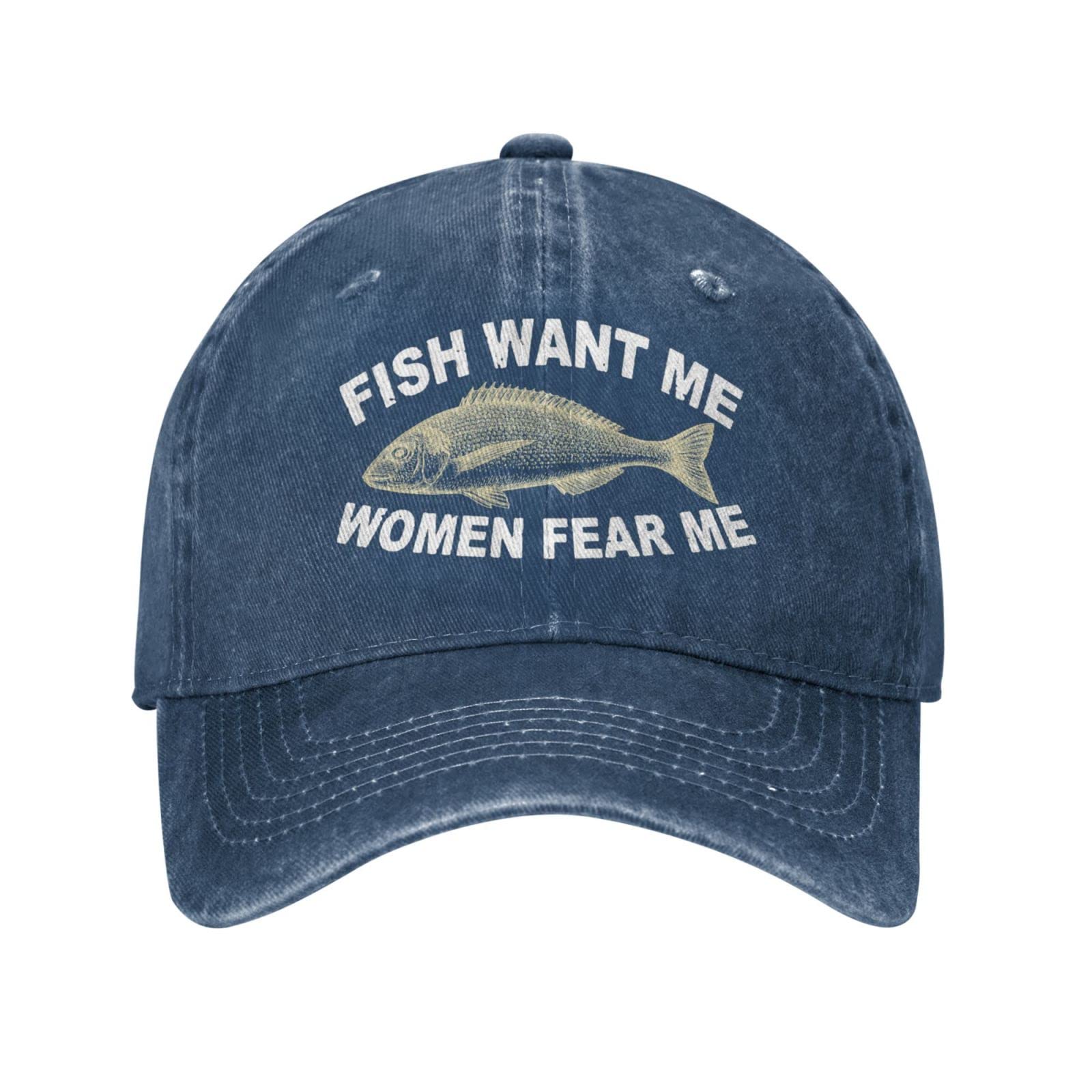 Coofook Women's Blue Fishing Hat Cap Want Me Fishes Fear Me Cap For Dad Hats Trendy Hats Navy