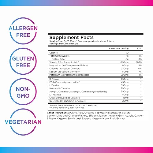 Miniatura 5 de Livingood Daily Polvo de electrolitos, polvo de hidratación de electrolitos con vitamina C, taurina, D ribosa y FOS, mezcla de bebidas