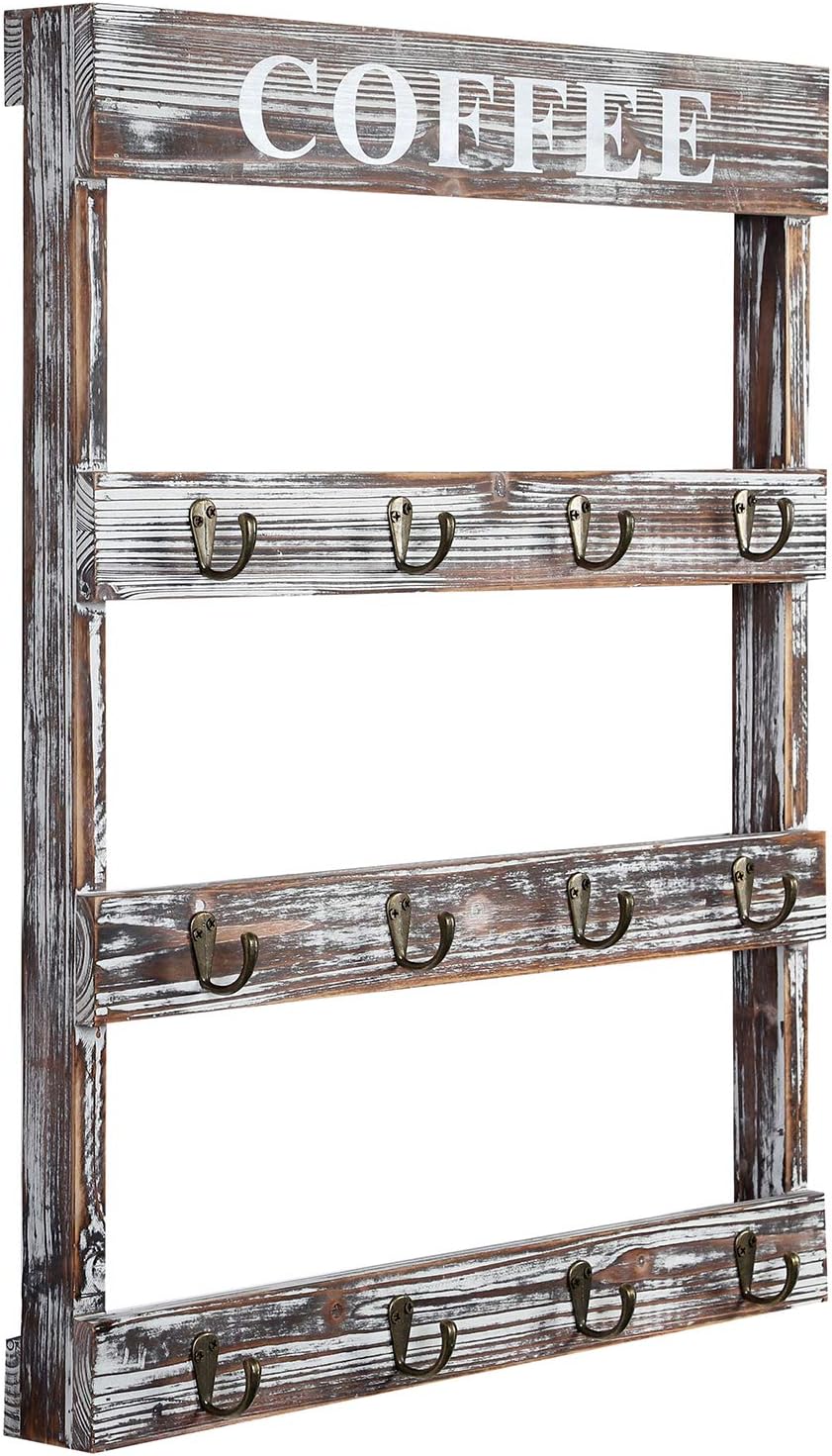 ❤ Crаzу Dеаlѕ MyGift 12-Hook Rustic Torched Wood Wall Mounted Coffee Mug Rack, Teacup Cafe Mugs Display Hooks