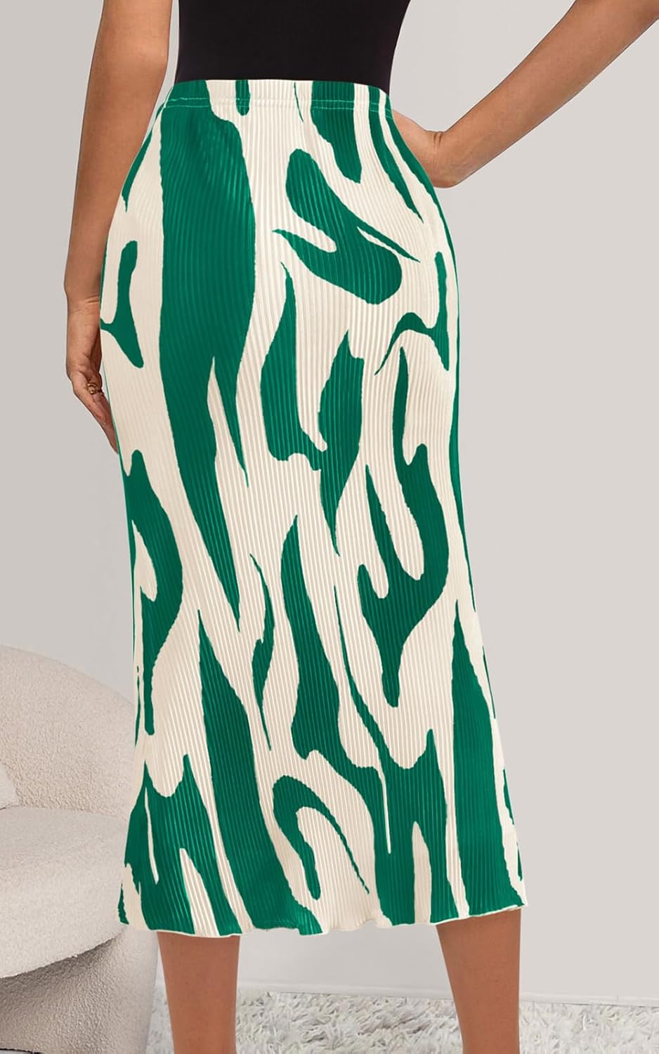 PRETTYGARDEN Women's 2026 Spring High Waist Graphic Print A Line Pleated Long Skirts for Women Trendy Plisse Midi Skirt - Image 3