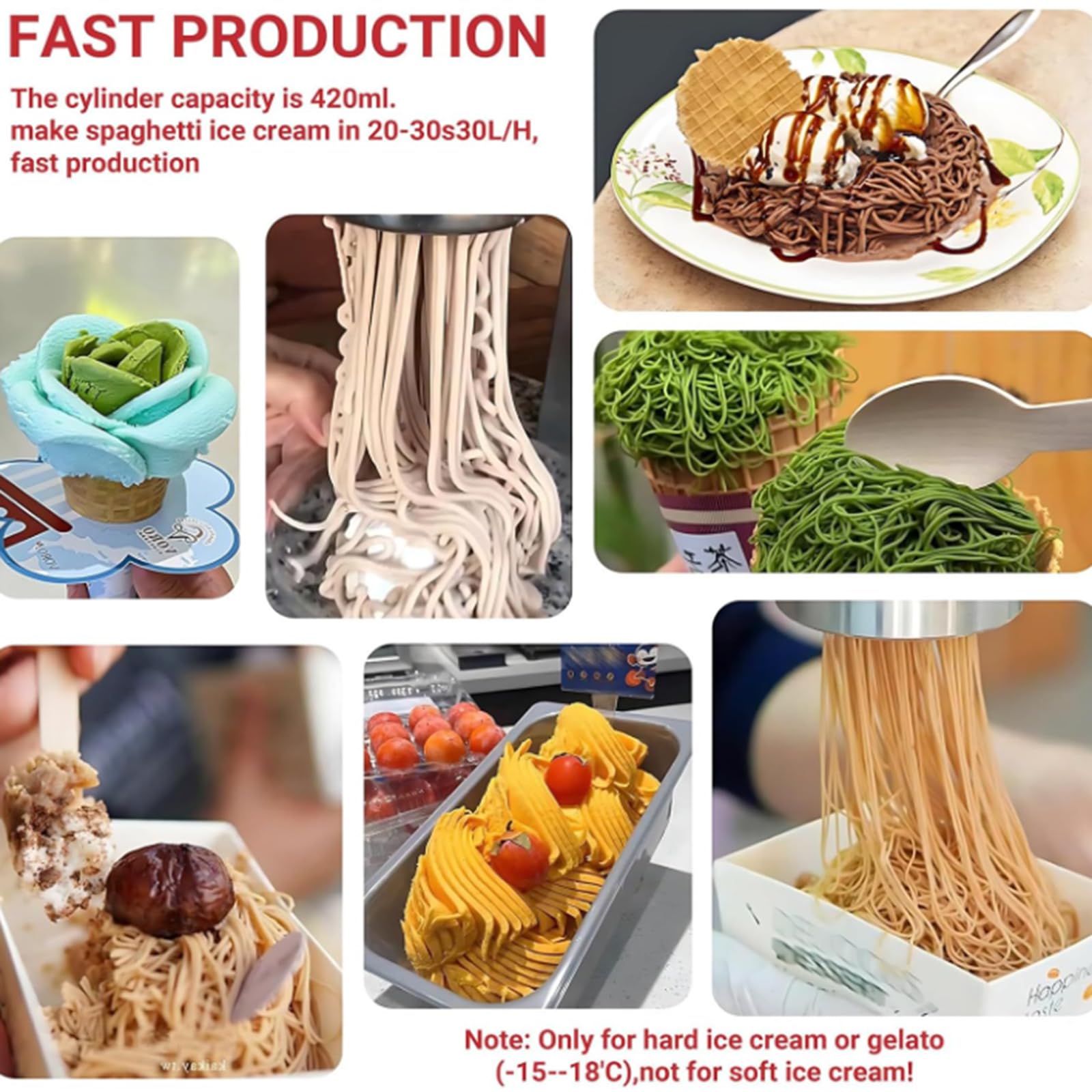 Machine à crème glacée à spaghetti, machine à fabriquer des formes de nouilles pour les magasins de crème glacée, les restaurants et les snack-bars