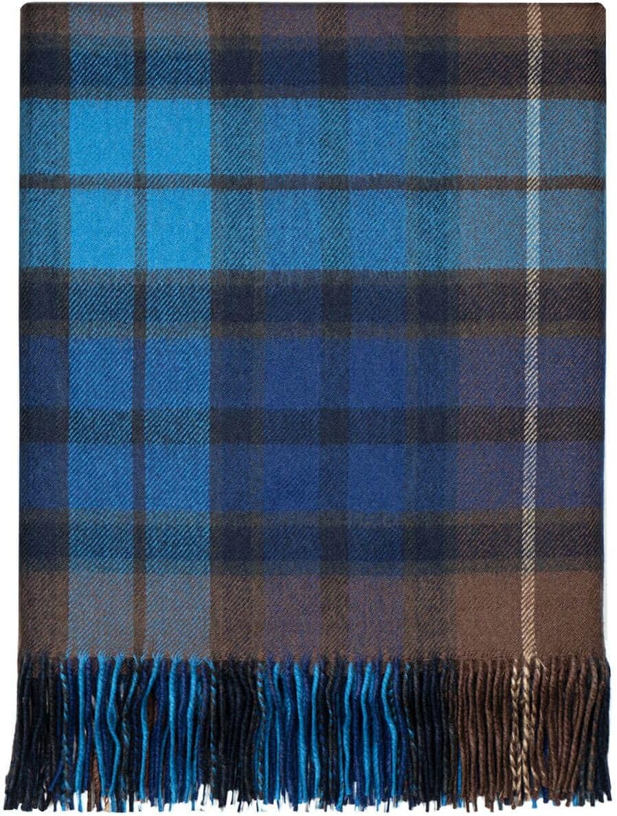 100% Wool Multiple Tartans Lambswool Blanket by Locharron of Scotland - Luxurious, Perfect for Winter or Summer, Scottish Craftsmanship. (Macrae Hunting Grey)