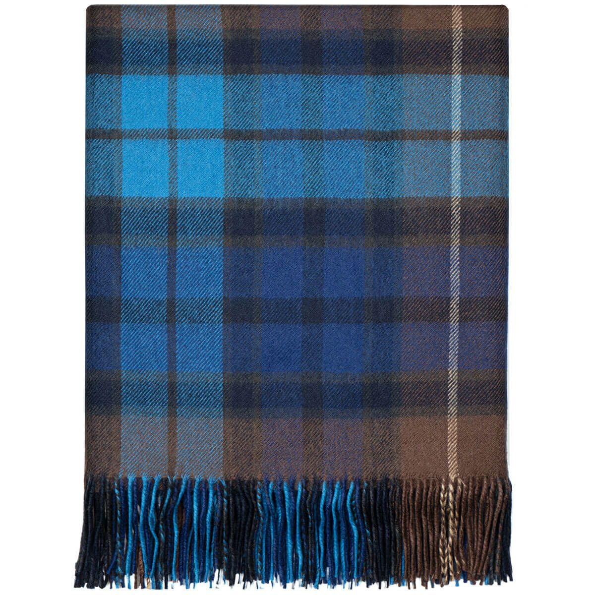 BRAW CLANS TARTANS 100% Lambswool Blanket made in Scotland, Authentic Scottish craftsmanship, Large blanket 55" x 70" - Buchanan Blue Tartan