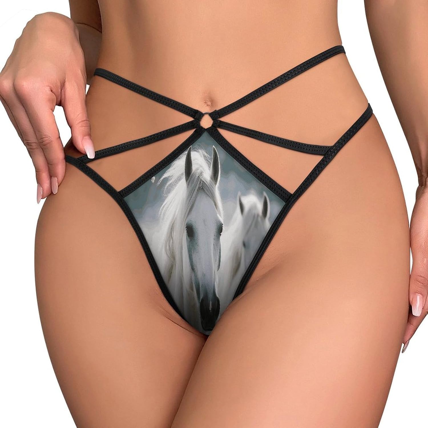 Women's Sexy G-String Thong Panties, Sheer Mesh T-back Underpants | White Horses Breathable Stretchy Low Rise Underwear, Comfort Soft No Show Panties for Date Night, 3X-Large